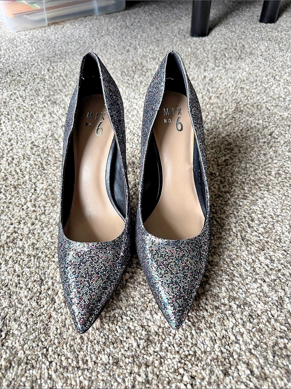 MIX NO. 6 Pointed Toe Glitter Heels in Black & Silver US 6 Like New